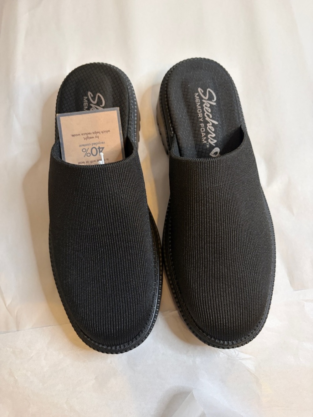 Skechers womens Black Knit Slip-On Clog with Memory Foam